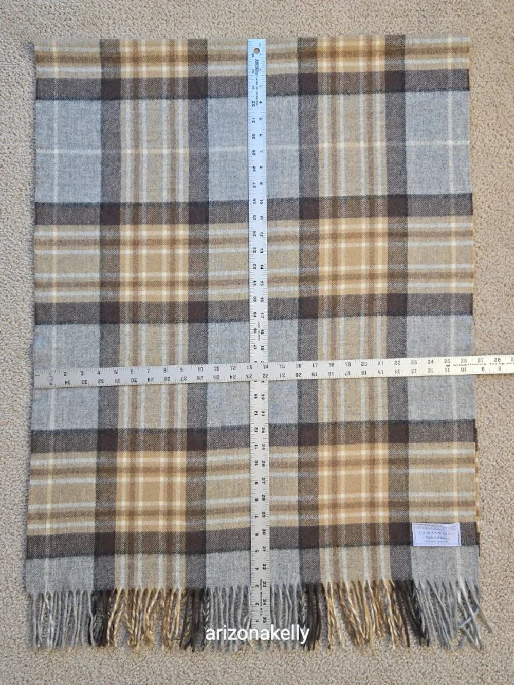 NWOT Highland Store Lambswool Scarf Tan & Grey Plaid Made in Britain